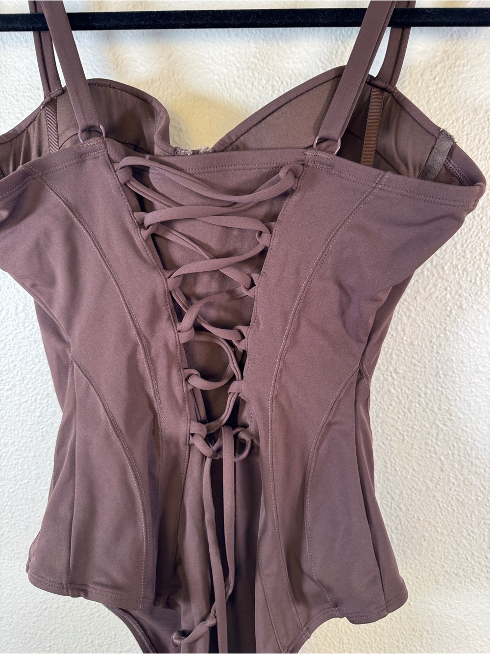 TA3 Brown Bombshell Sculpting Push Up One Piece Swimsuit Womens L Lace Up Back - Picture 3 of 9